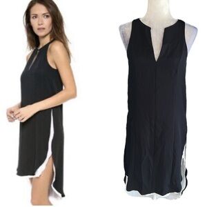 Rag & Bone Black & White Silk Blend Longtail High Low Sleeveless VNeck Dress - 2